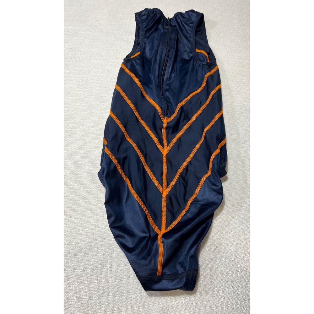 TYR Womens Navy Blue Orange Zip Back One‎ Piece Swimsuit Size 26